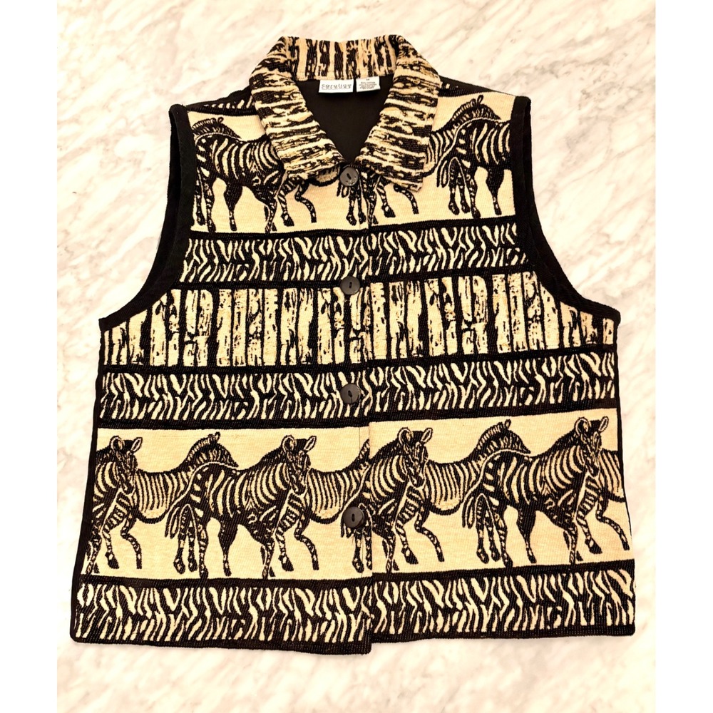 VINTAGE Carolina Colors Tapestry Zebra Button Vest Waistcoat Sz Medium